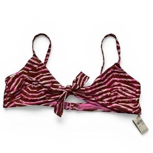 aerie Pink & Brown Zebra Tie-Front Bikini Top NEW